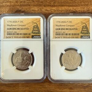 NGC Certified 1776-2026 Mayflower Compact Quarter - Gem Uncirculated (Pair)